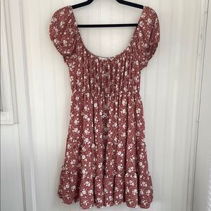 Mine Floral Mini Dress - Brown and White